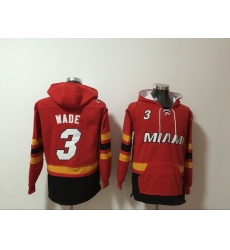 Men's Miami Heat #3 Dwyane Wade Red Lace-Up Pullover Hoodie