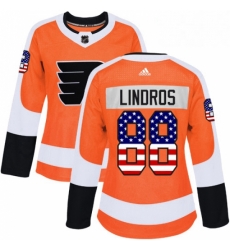 Womens Adidas Philadelphia Flyers 88 Eric Lindros Authentic Orange USA Flag Fashion NHL Jersey 