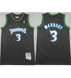 Men Minnesota Timberwolves 3 Stephon Marbury Black Throwback Stitched Jersey