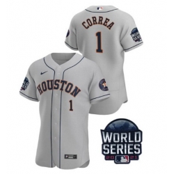 Men Houston Astros 1 Carlos Correa 2021 Grey World Series Flex Base Stitched Baseball Jersey