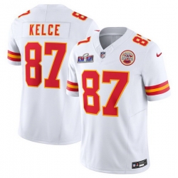 Men Kansas City Chiefs 87 Travis Kelce White 2023 F U S E  Vapor Untouchable Limited Stitched 2024 Super Bowl LVIII Jersey